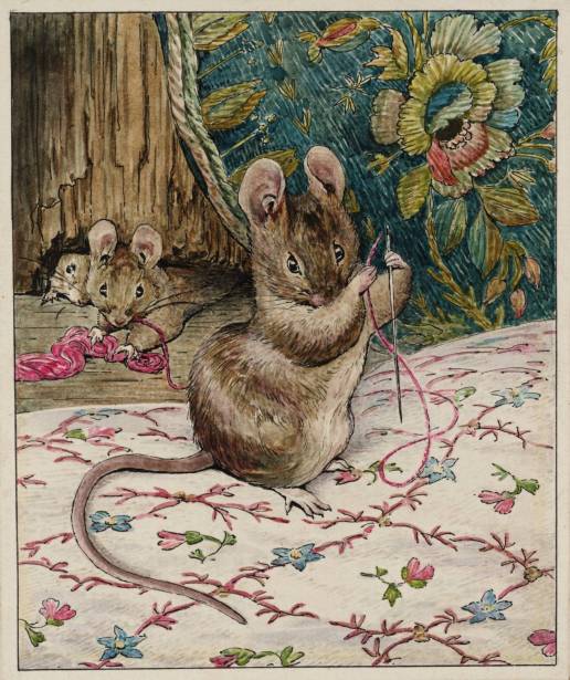 The Mice at Work: Threading the Needle circa 1902 by Helen Beatrix Potter 1866-1943